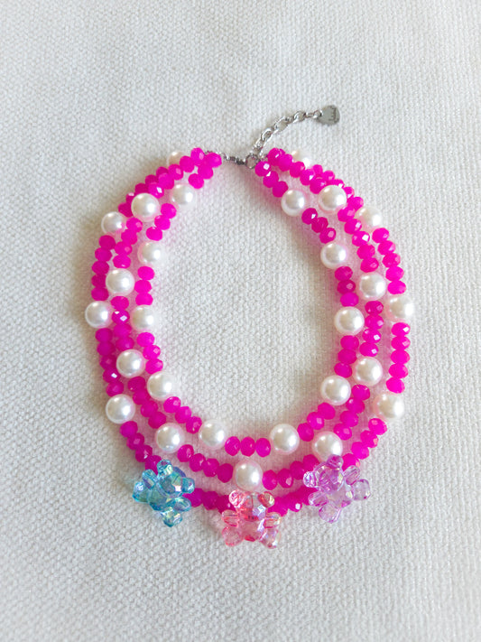 💕 Hot Pink Crystal Parade Teddy Necklace