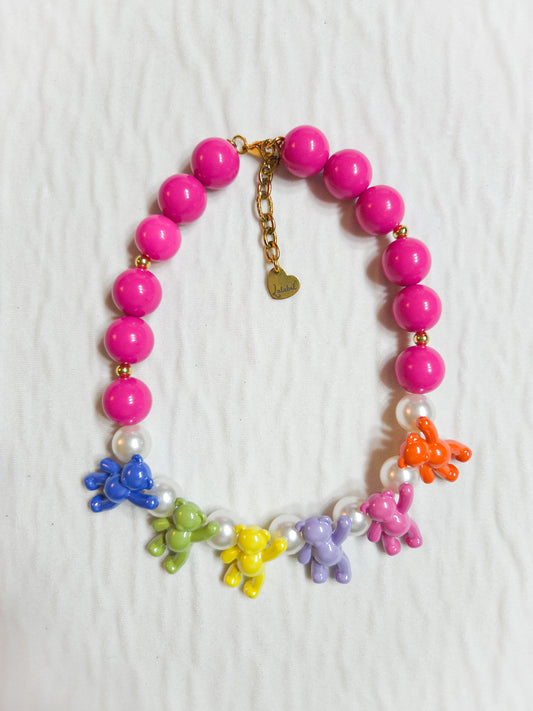Hot Pink Iconic Teddies Necklace
