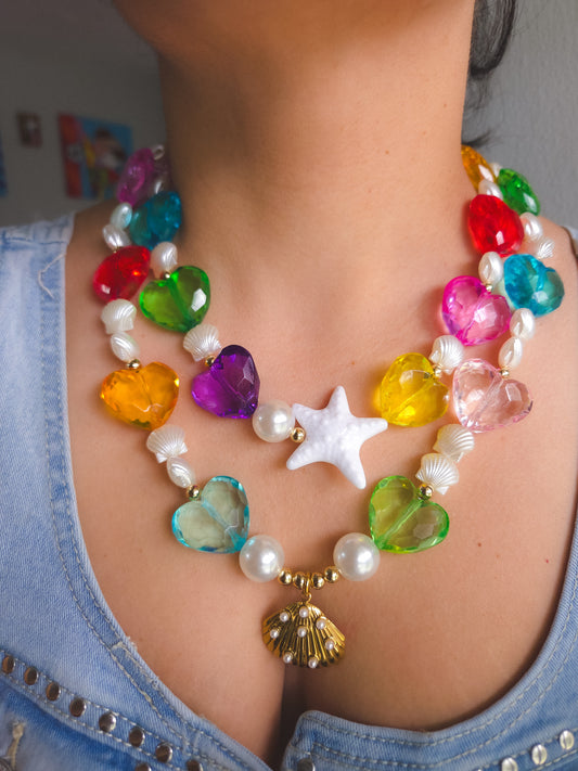 Rainbow Heart Shell Necklace