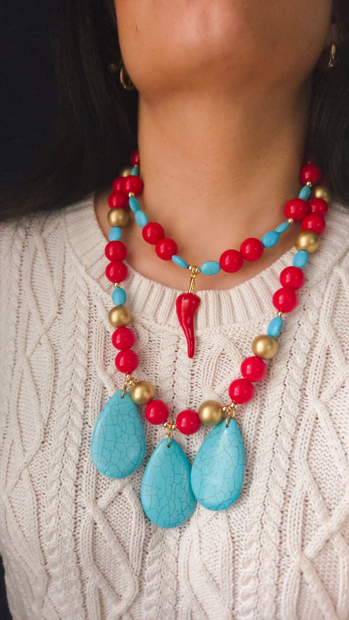 Picante Turquoise Statement Necklace