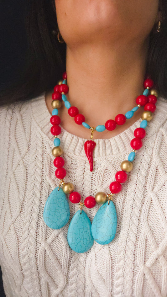 Picante Turquoise Statement Necklace