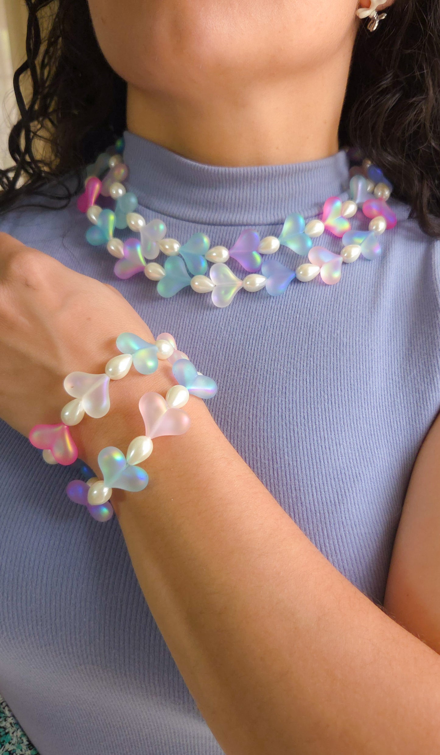 💕Dreamlight Heart Bracelet Set | Iridescent Y2K Statement Jewelry