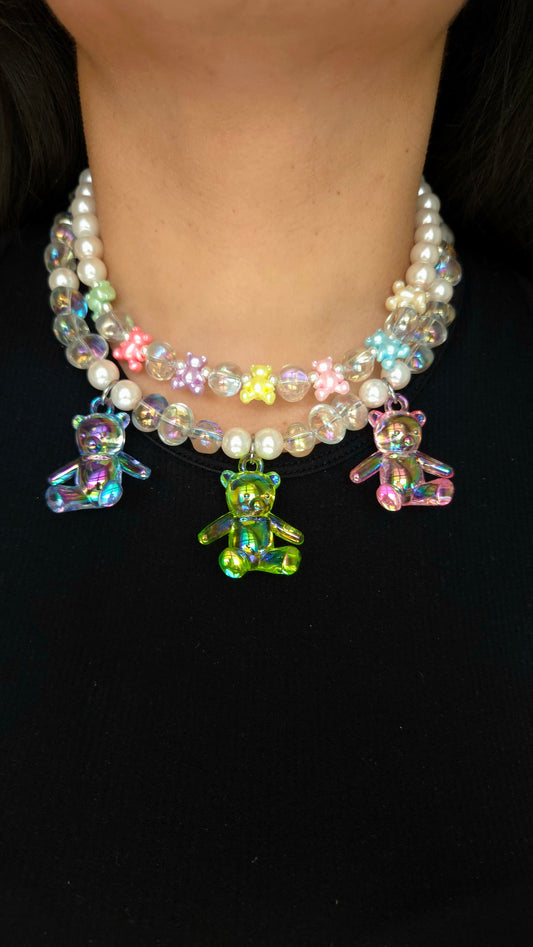 💖 Pastel Teddy Dreams Necklace – Kawaii Handmade Necklace | Y2K Dopamine Dressing Jewelry