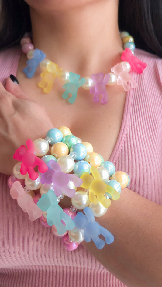 ✨️ SOUR Teddies Necklace – Y2K Kawaii Dopamine Dressing Jewelry | Handmade Statement Necklace