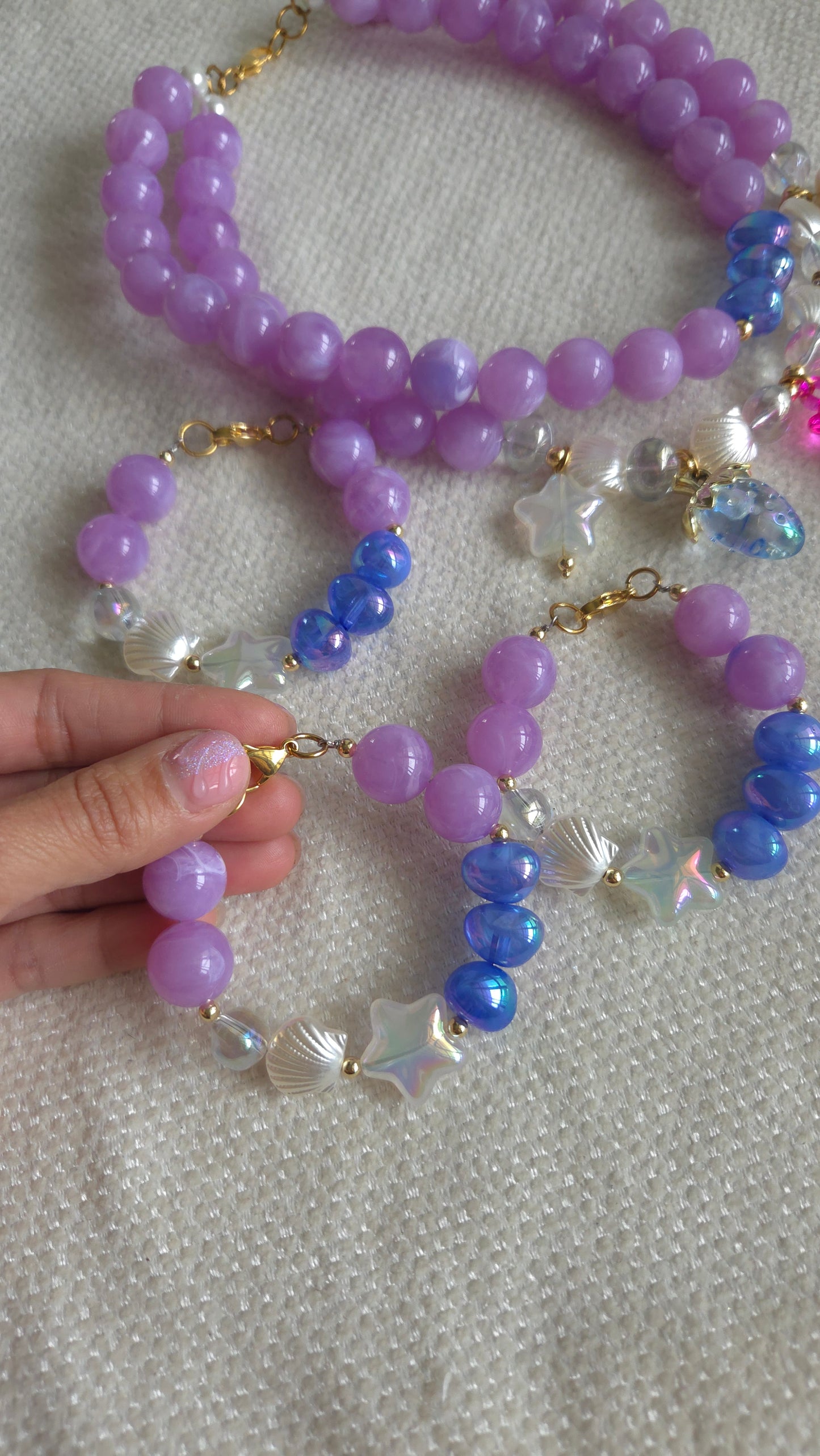 🌸 Dreamy Lilac Teddy Bracelet – Kawaii Y2K Handmade Dopamine Dressing Jewelry