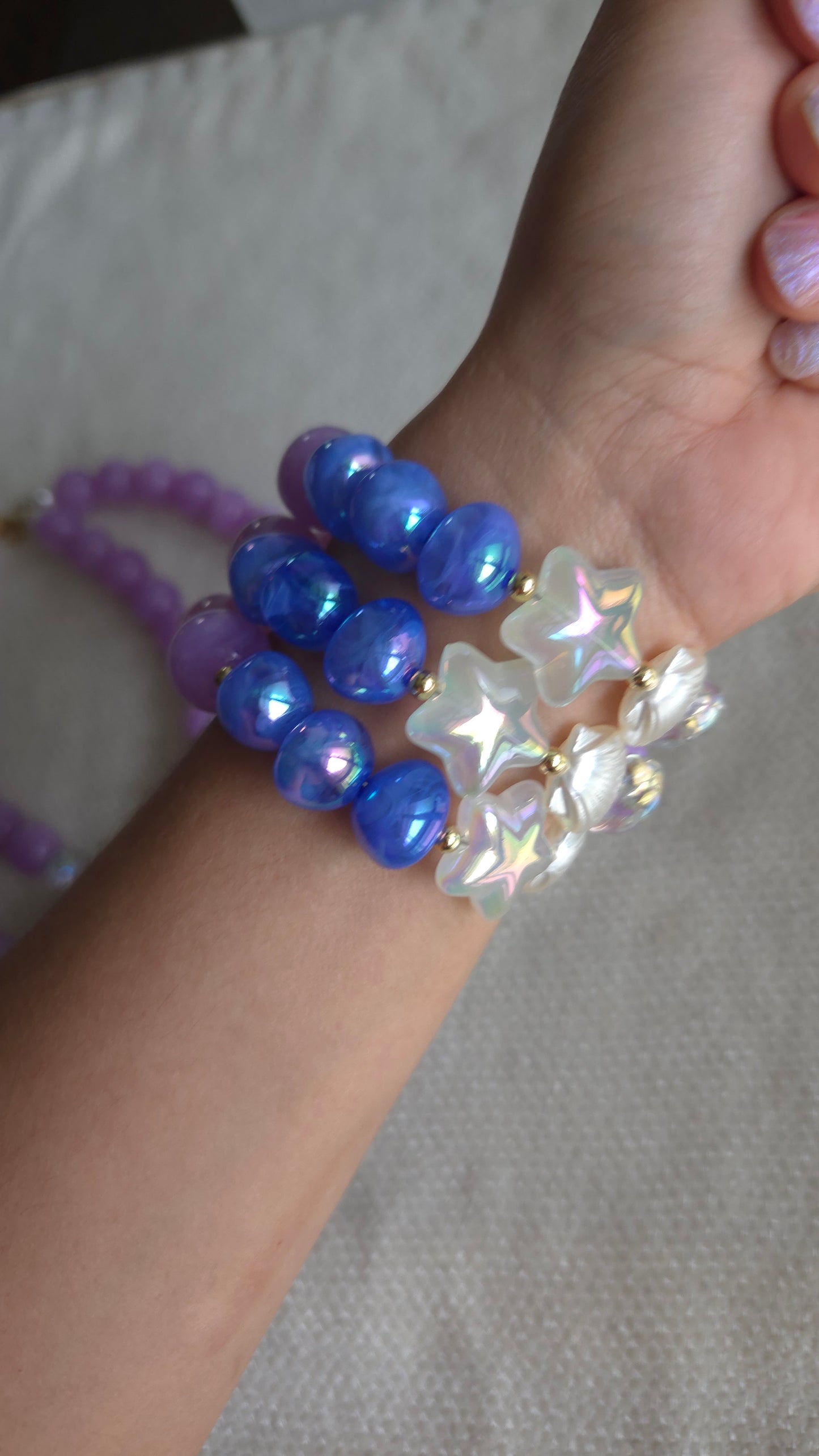 🌸 Dreamy Lilac Teddy Bracelet – Kawaii Y2K Handmade Dopamine Dressing Jewelry