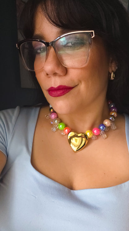 Rainbow Golden Heart Necklace