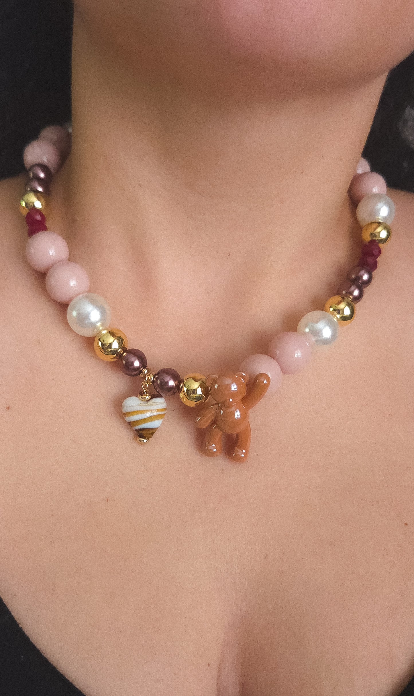 Caramel Teddy Heart Necklace
