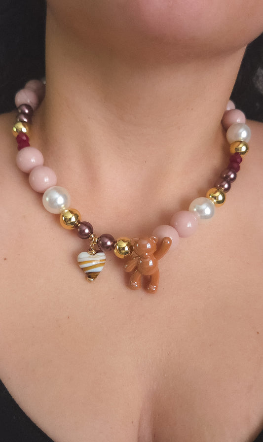 Caramel Teddy Heart Necklace