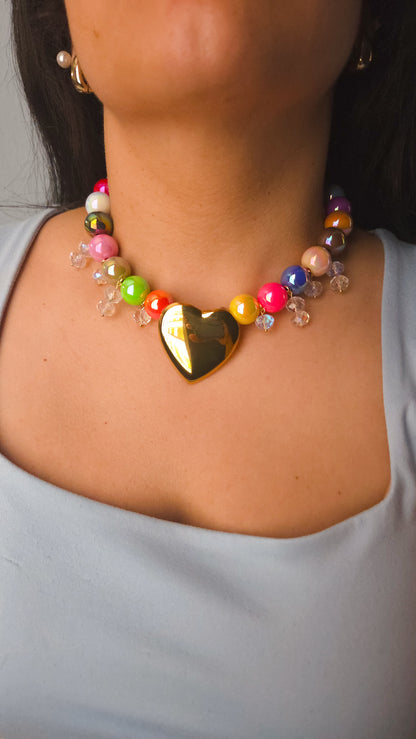 Rainbow Golden Heart Necklace