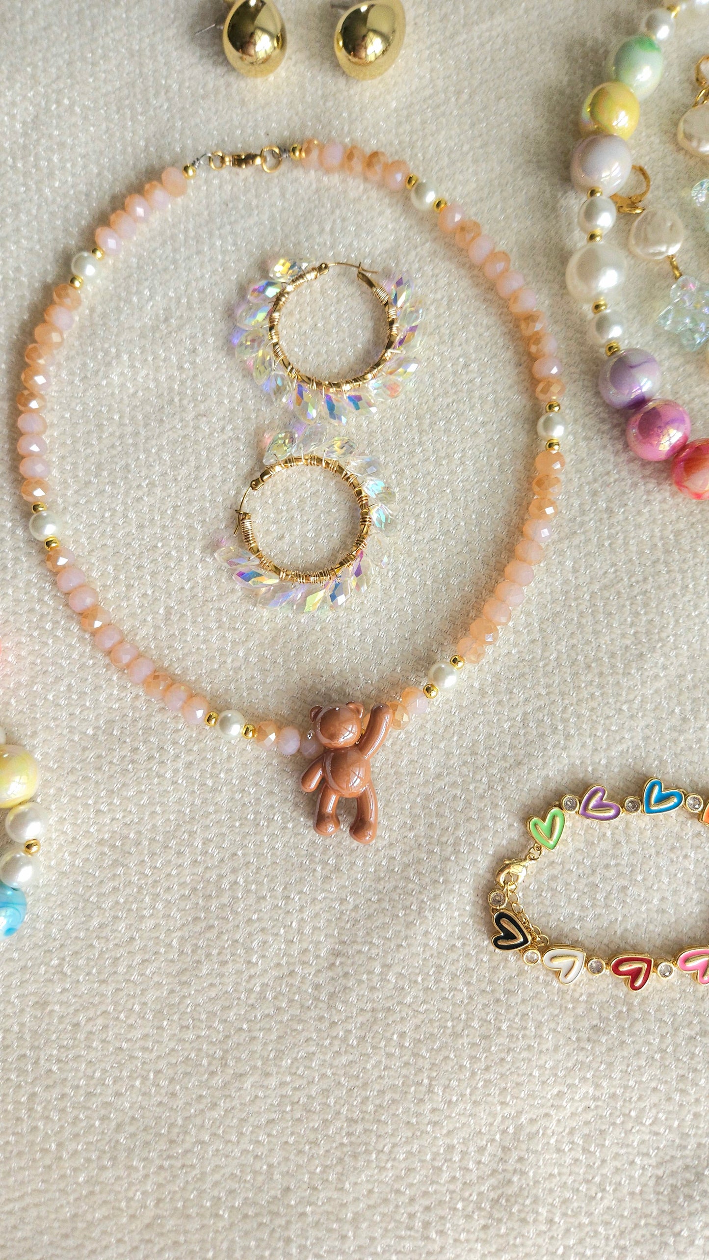 ✨ Cute Mocha Teddy Necklace – Glass Pearls & Rondelle Beads | Handmade Dainty Jewelry