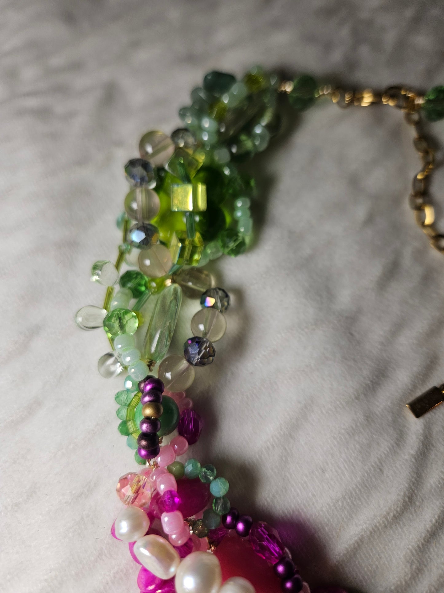 🌿💚 Tropical Babe Necklace – Freshwater Pearls, Semi-Precious Stones & Glass Beads | Handmade Rainforest-Inspired Jewelry