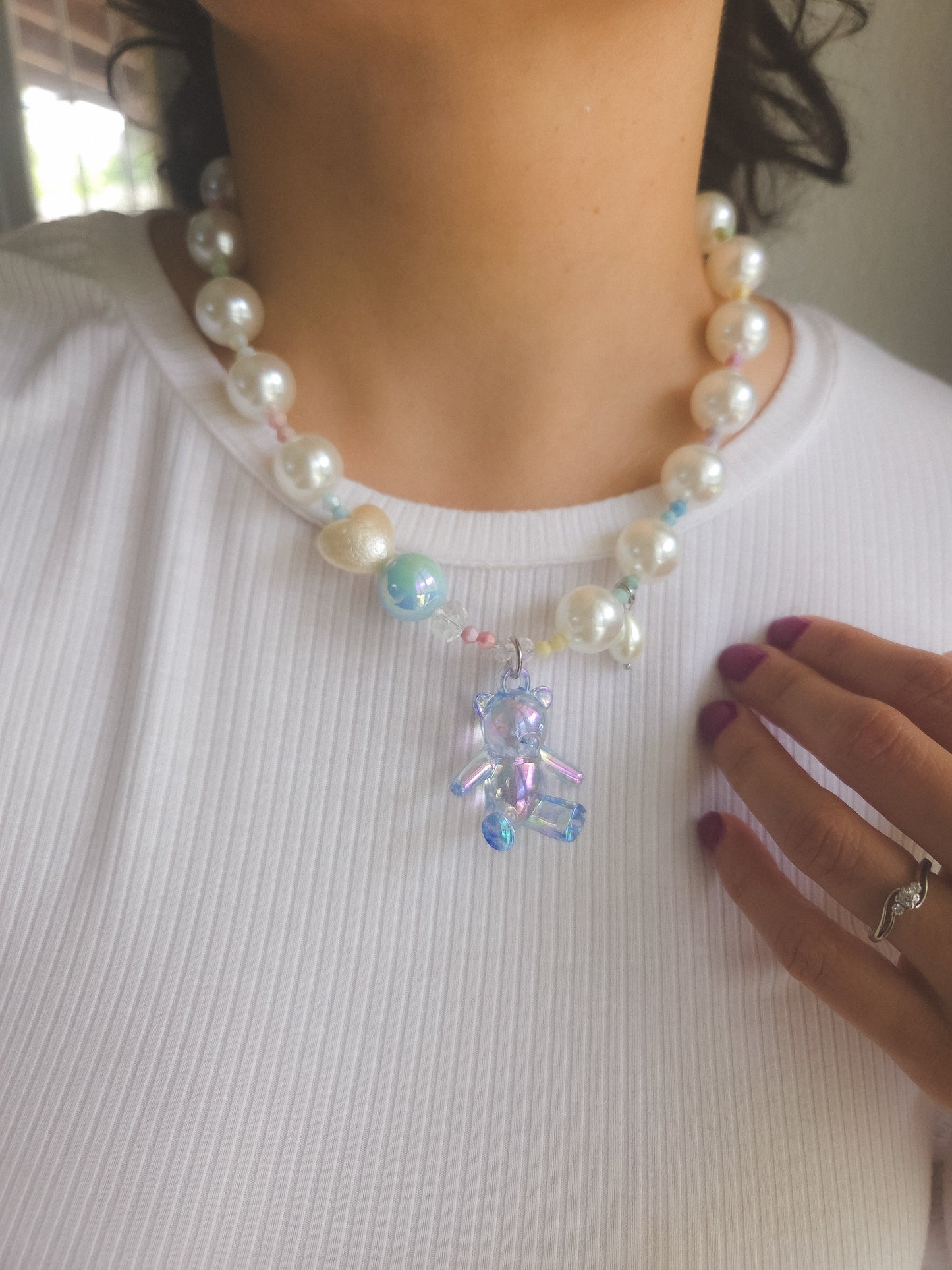 Sweet Pearl Teddy Necklace