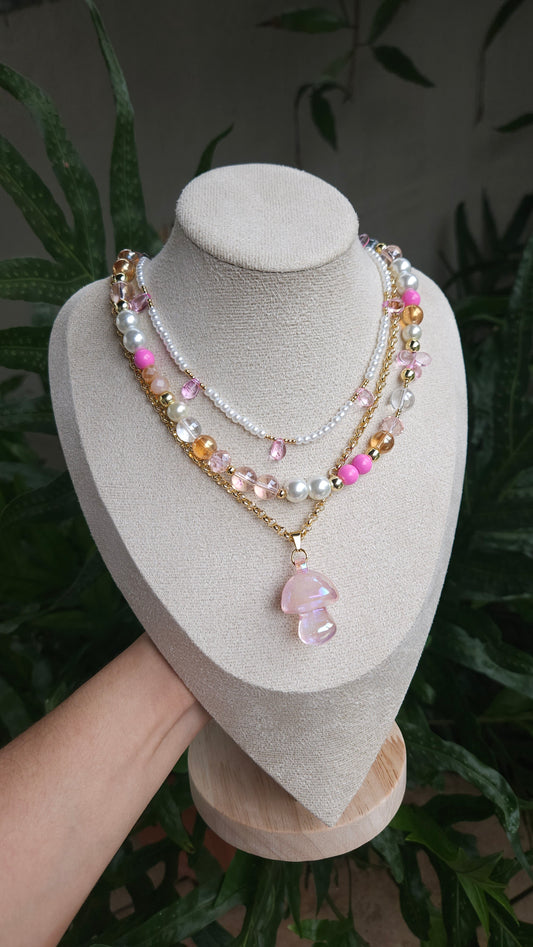 Pinky Mushroom 🍄 💖 Layered Necklace