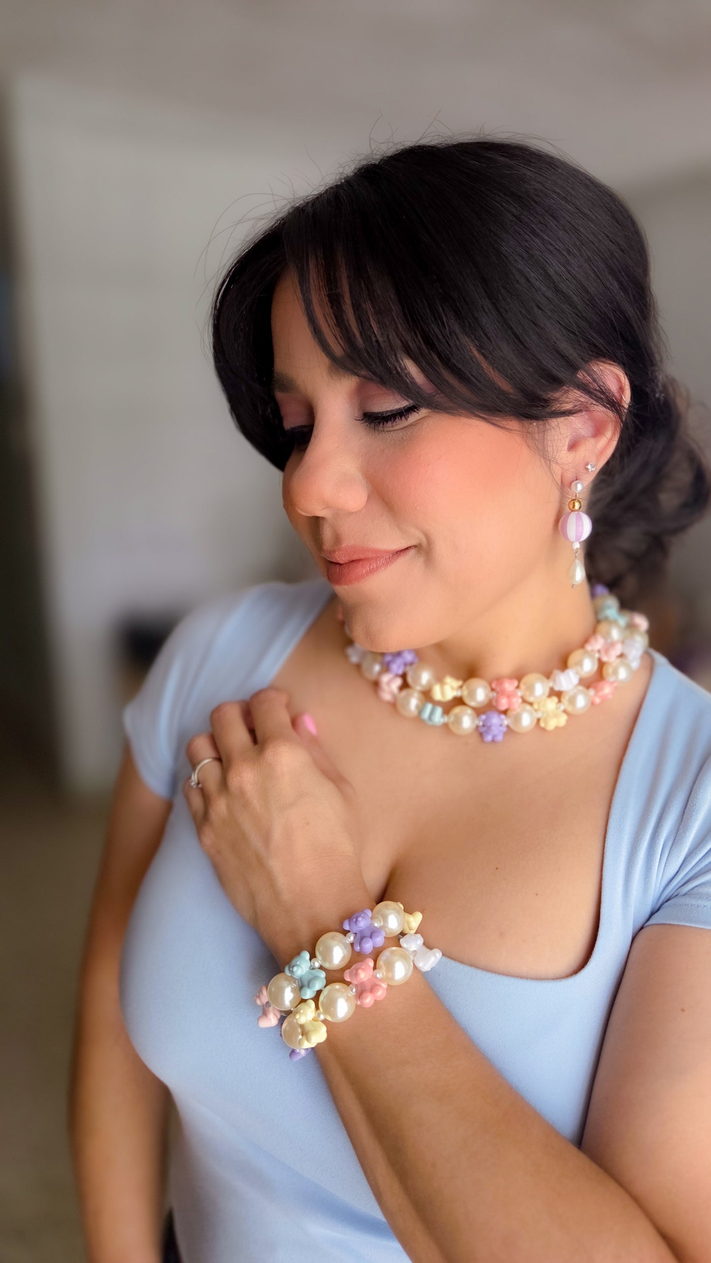 ✨️Rainbow Pastel Teddy Necklace | Dopamine Dressing | Kawaii Pastel Aesthetic