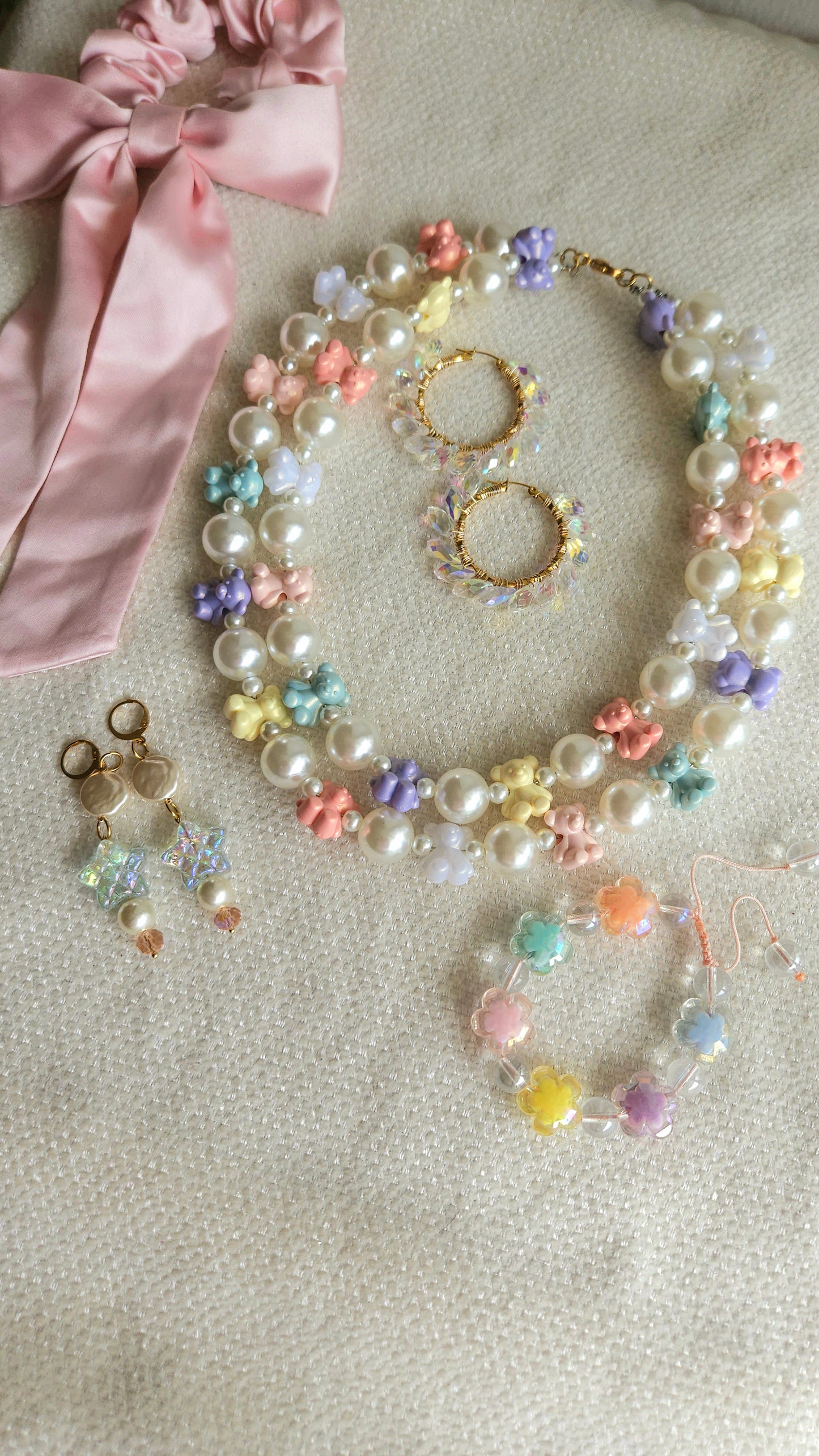 ✨️Rainbow Pastel Teddy Necklace | Dopamine Dressing | Kawaii Pastel Aesthetic